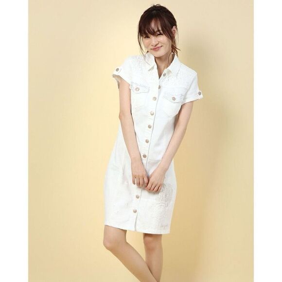 Desigual White Embroidered and Lace Detail Shirt Dress NEW - Picture 9 of 10